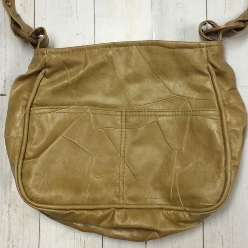 Vintage Faux Serra Camel Brown Leather Strap Shoulder Bag Purse